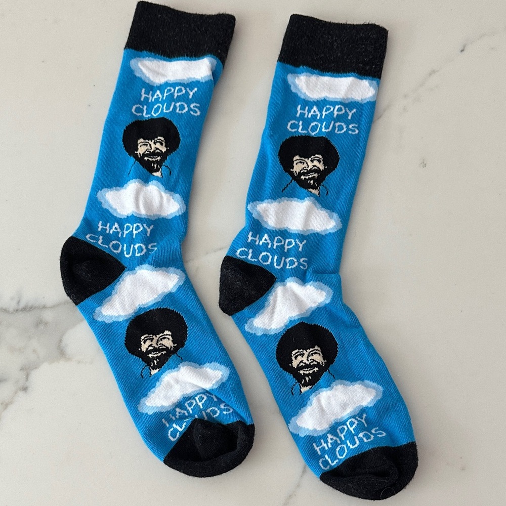 Bob Ross Blue Crew Socks - Men's Fun Novelty Socks